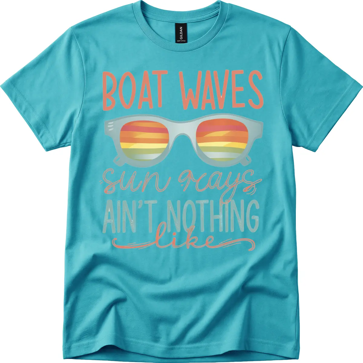 Boat Waves Sun Rays Ain't Nothing Like T-Shirt in Tropical Blue