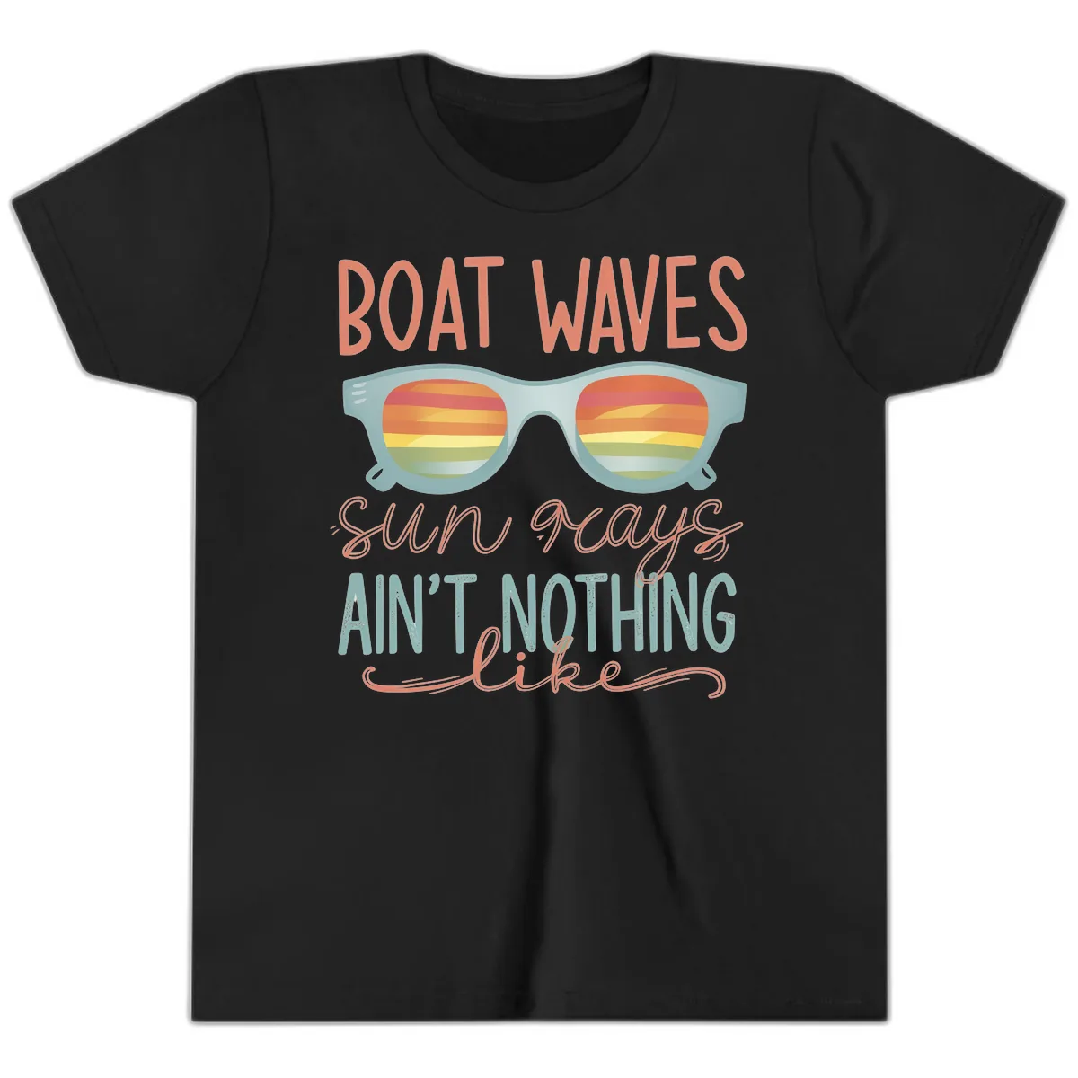 Boat Waves Sun Rays Ain't Nothing Like Youth T-Shirt in Black