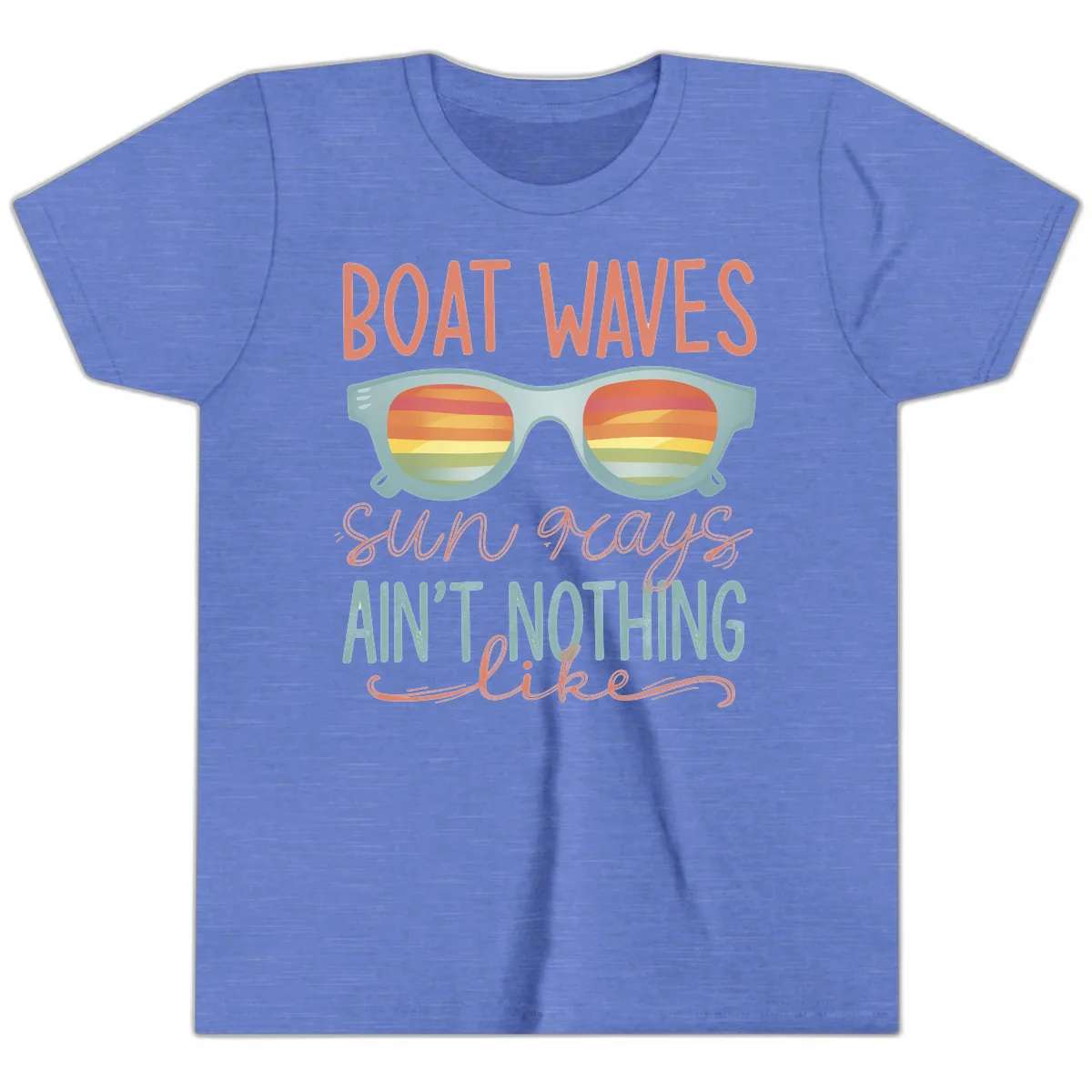 Boat Waves Sun Rays Ain't Nothing Like Youth T-Shirt in Heather Columbia Blue