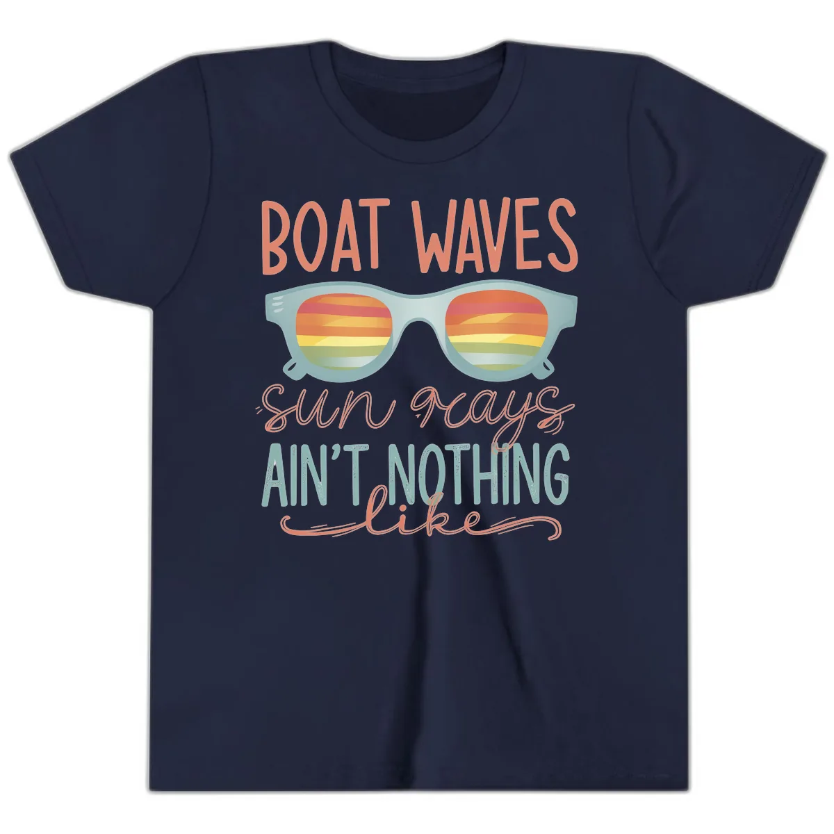 Boat Waves Sun Rays Ain't Nothing Like Youth T-Shirt in Navy