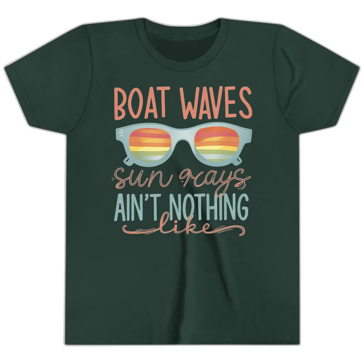 Boat Waves Sun Rays Ain't Nothing Like Youth T-Shirt in Forest