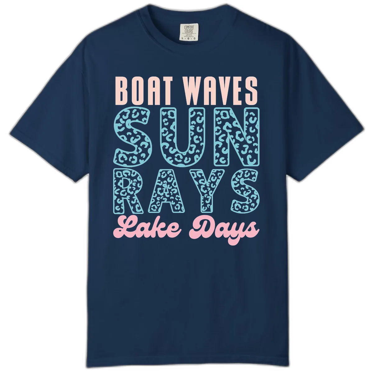 Boat Waves Sun Rays Lake Days Design Comfort Color in Navy