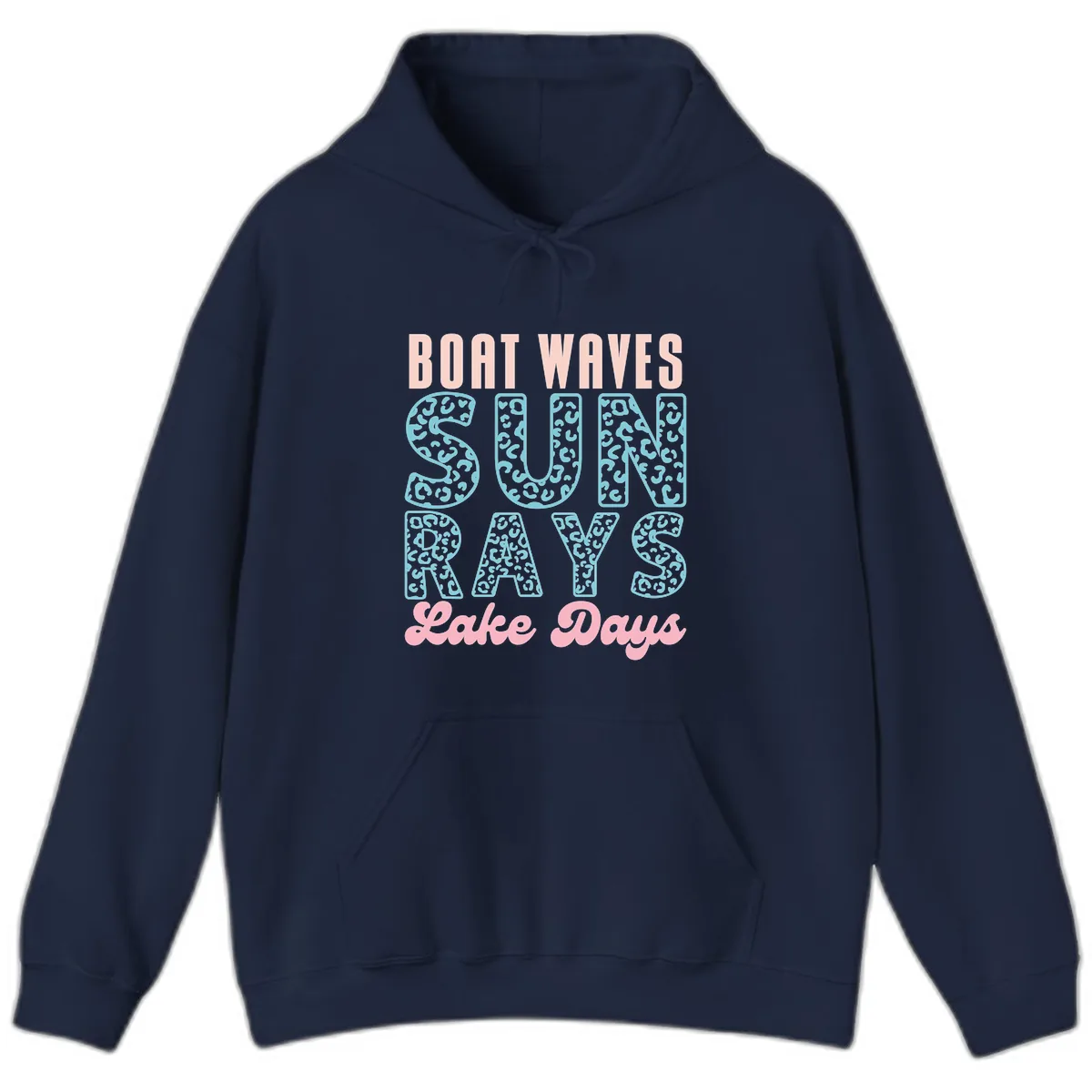 Boat Waves Sun Rays Lake Days Design Hoodie in Navy