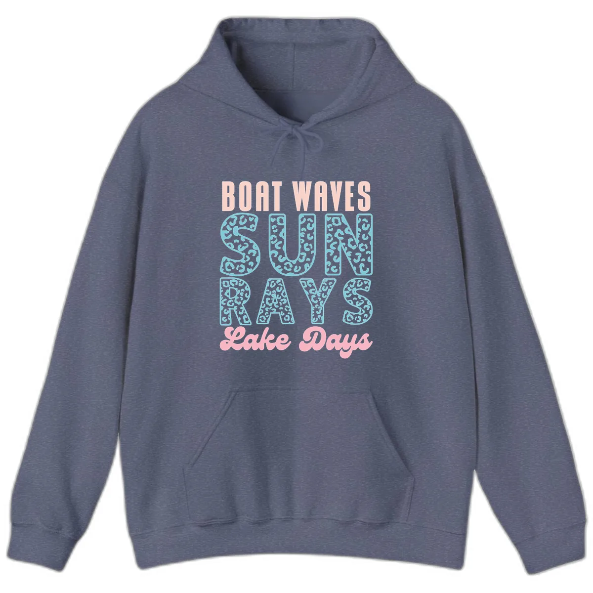 Boat Waves Sun Rays Lake Days Design Hoodie in Heather Navy