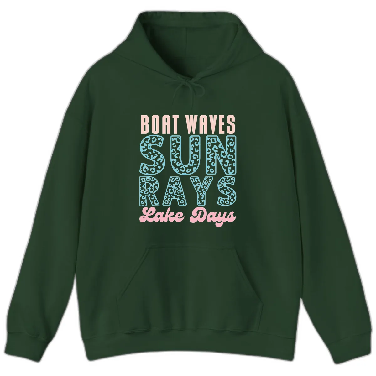 Boat Waves Sun Rays Lake Days Design Hoodie in Forest Green
