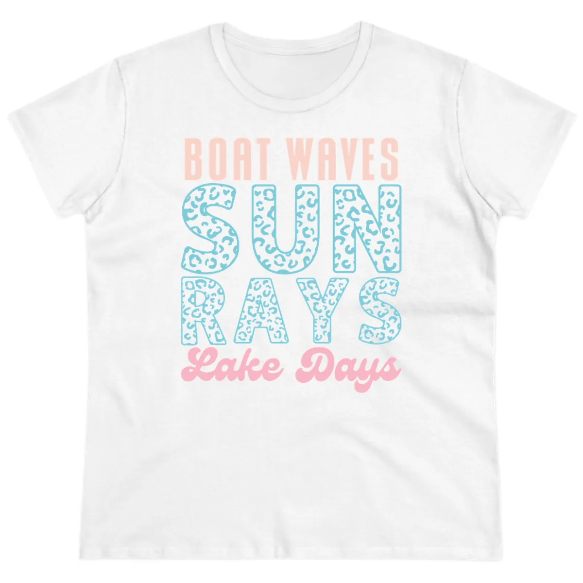 Boat Waves Sun Rays Lake Days Design Ladies Tee in White