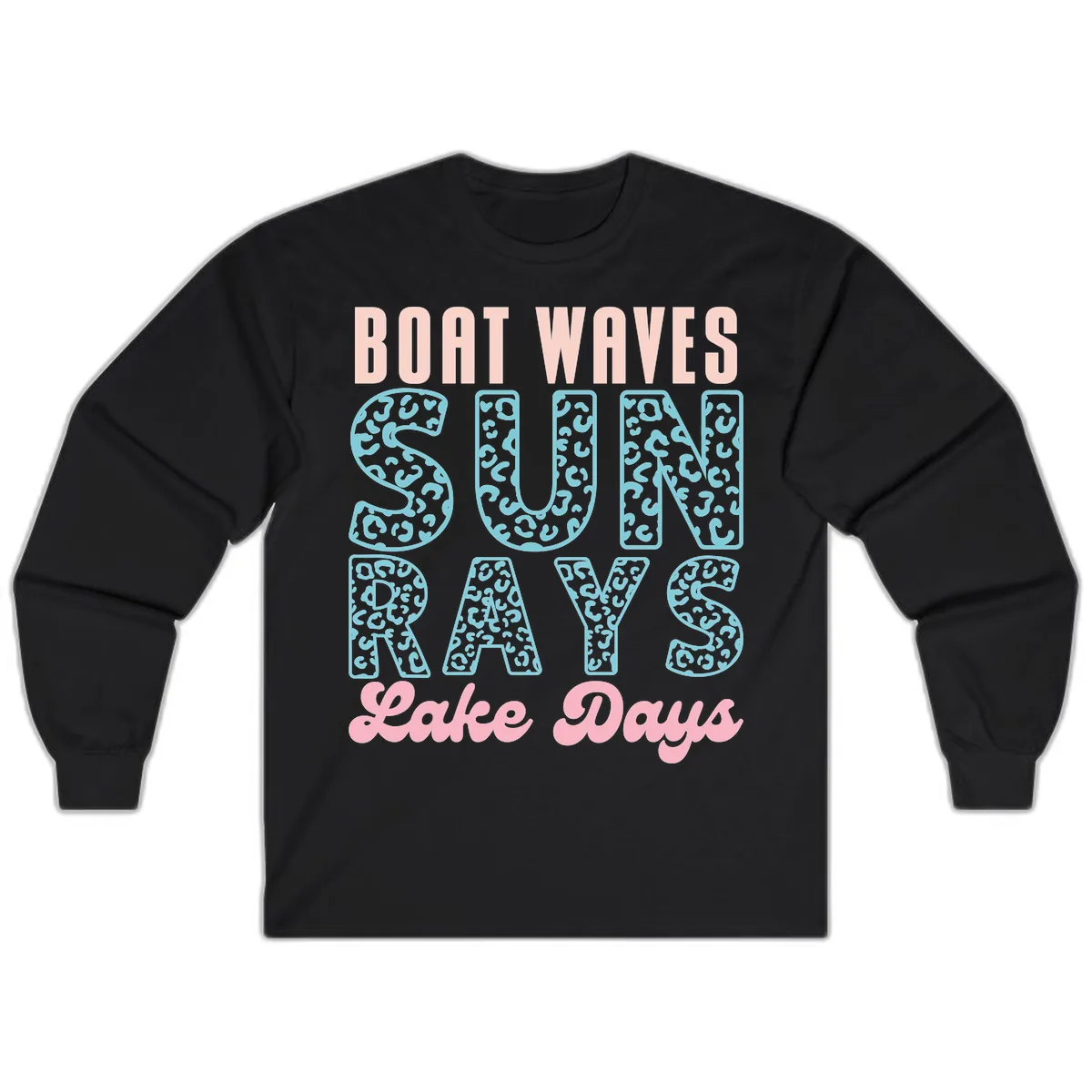 Boat Waves Sun Rays Lake Days Design Long Sleeve in Black
