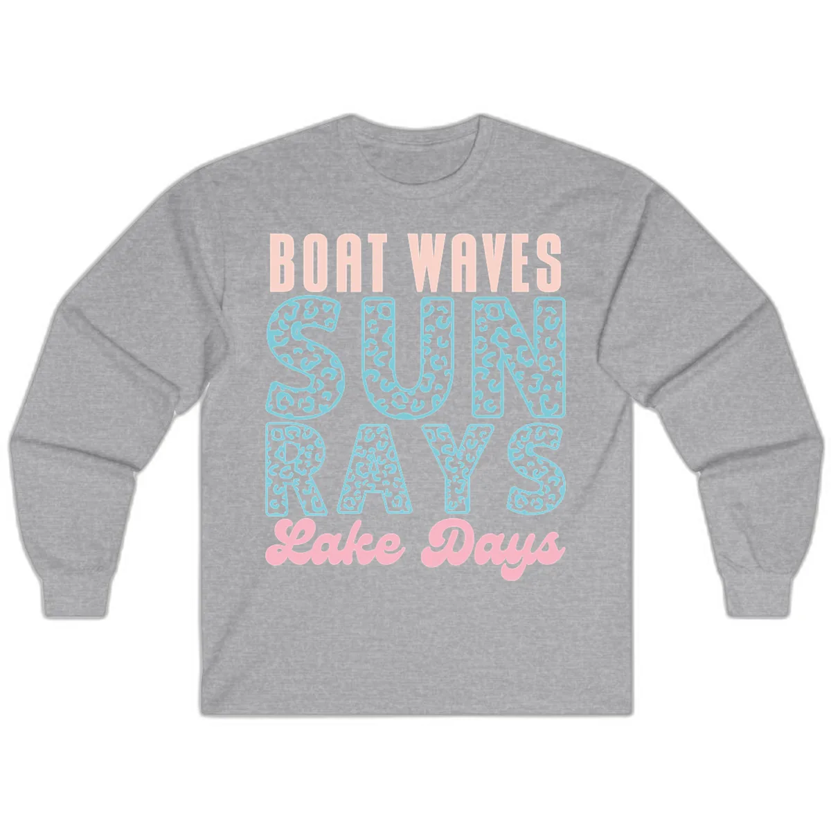 Boat Waves Sun Rays Lake Days Design Long Sleeve in Sport Grey