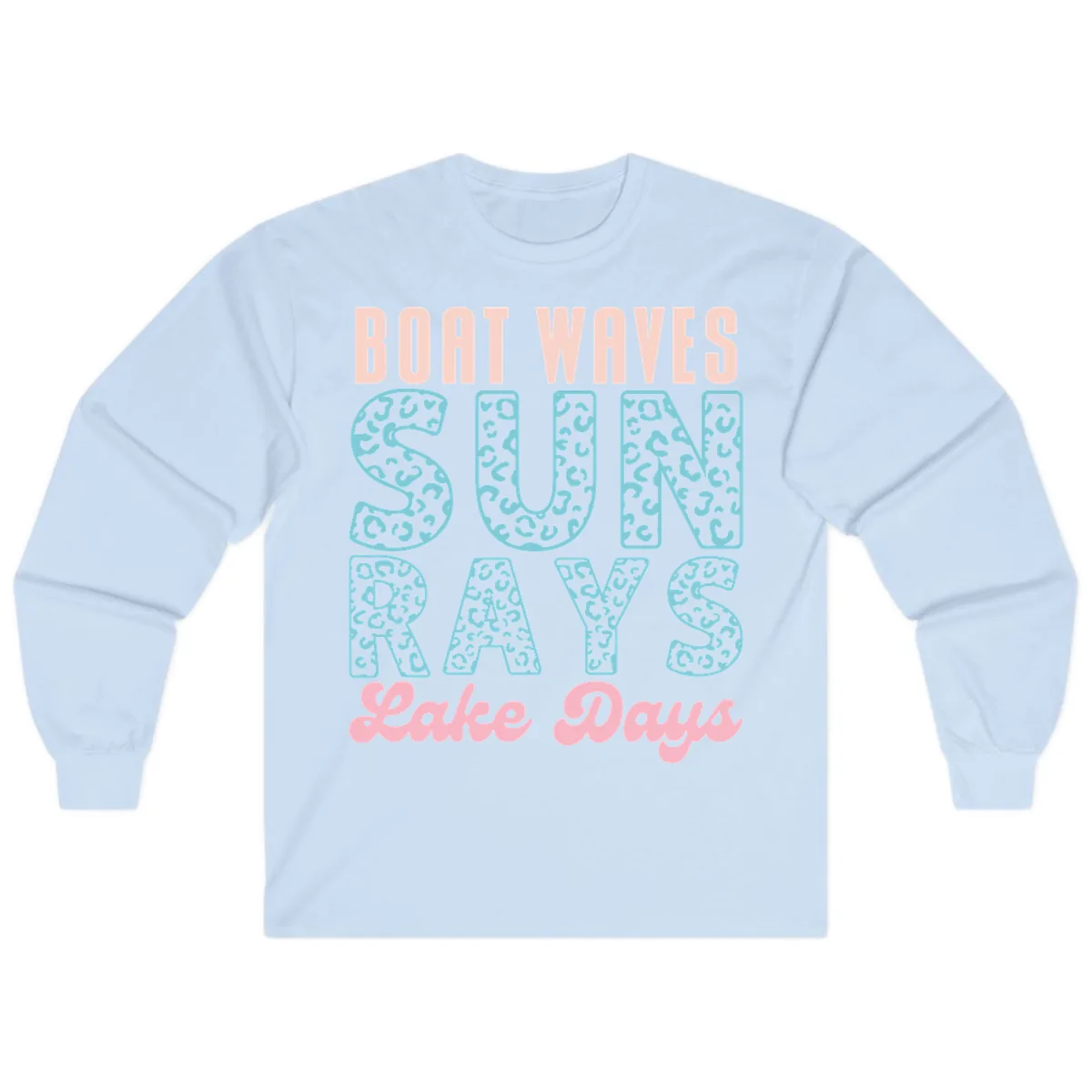 Boat Waves Sun Rays Lake Days Design Long Sleeve in Light Blue
