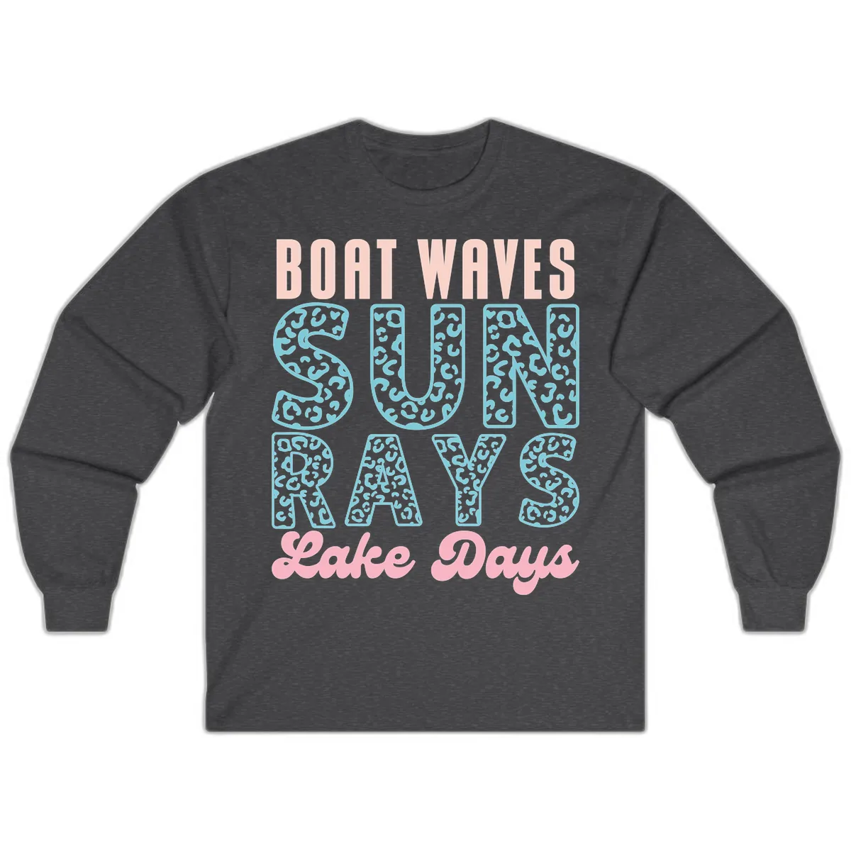 Boat Waves Sun Rays Lake Days Design Long Sleeve in Dark Heather