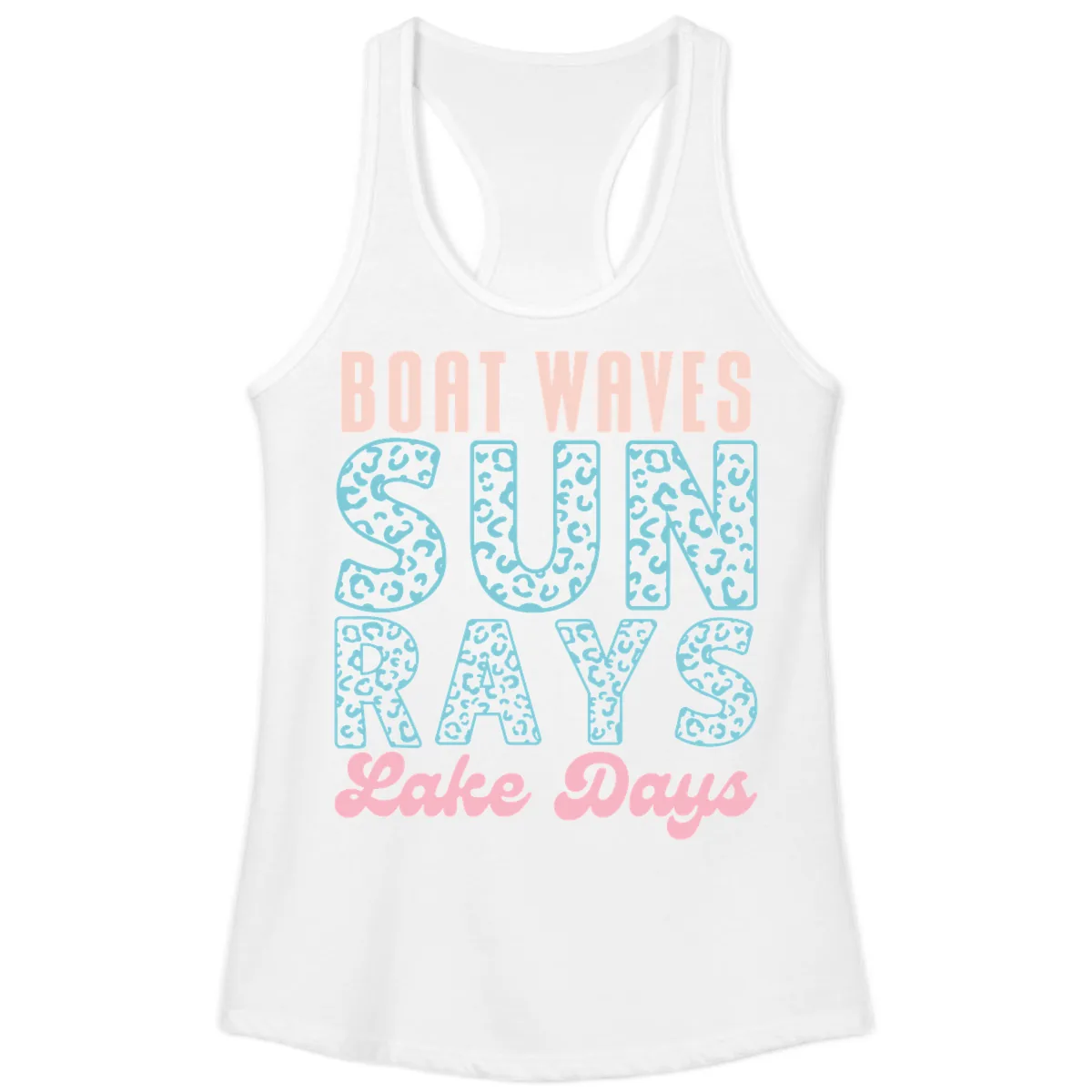 Boat Waves Sun Rays Lake Days Design Ladies Tank in White