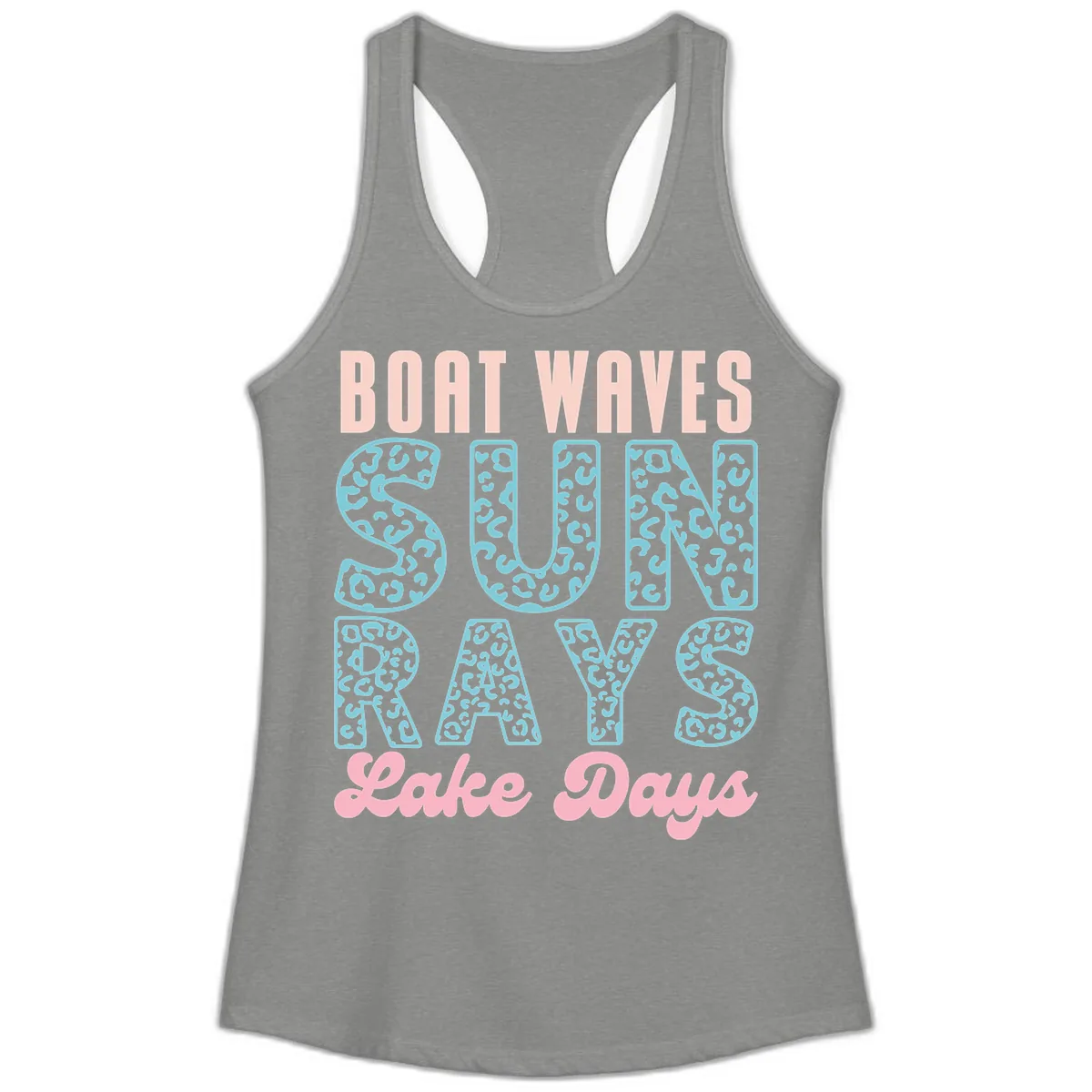 Boat Waves Sun Rays Lake Days Design Ladies Tank in Heather Grey