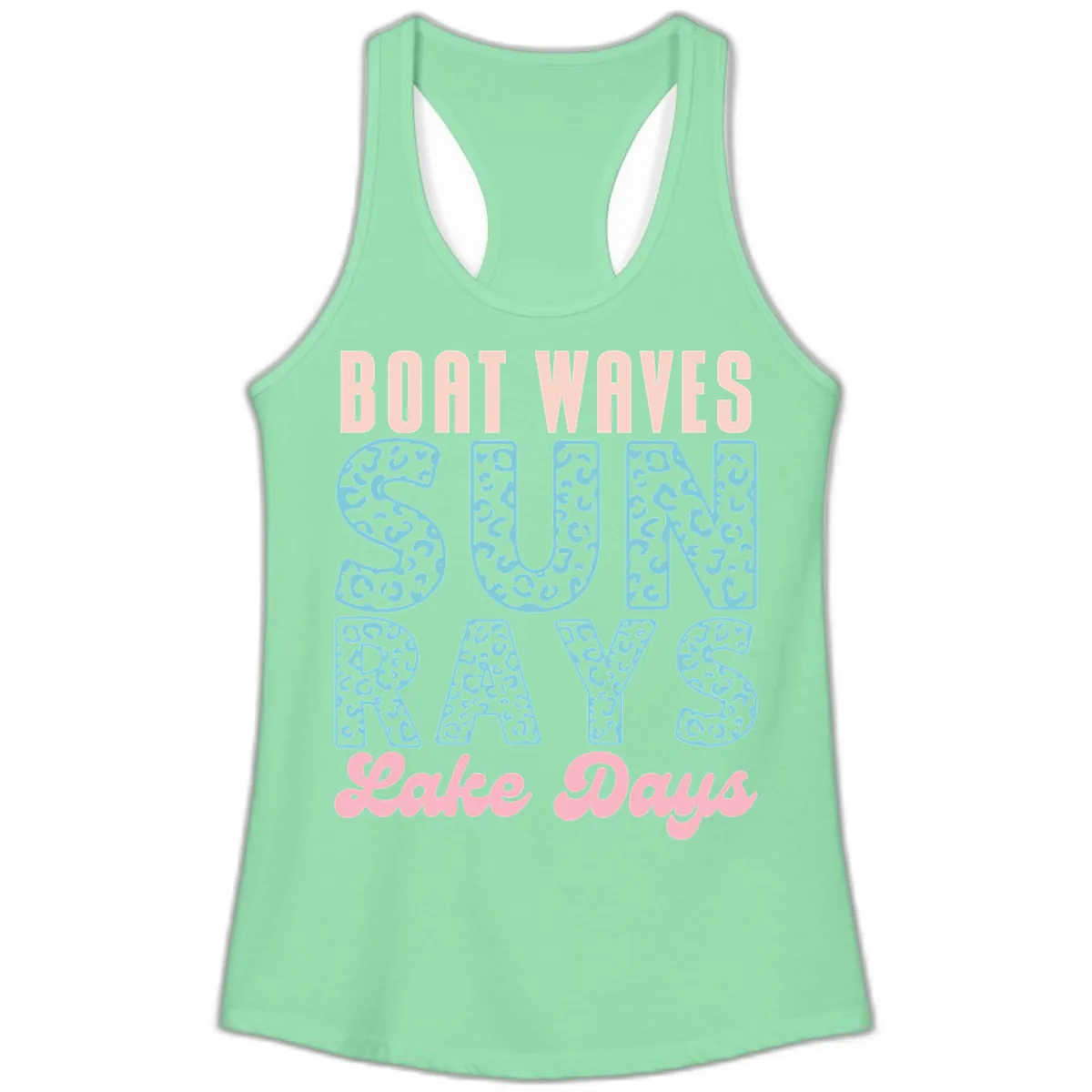 Boat Waves Sun Rays Lake Days Design Ladies Tank in Solid Mint