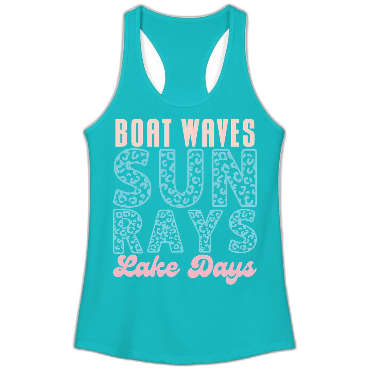 Boat Waves Sun Rays Lake Days Design Ladies Tank in Tahiti Blue