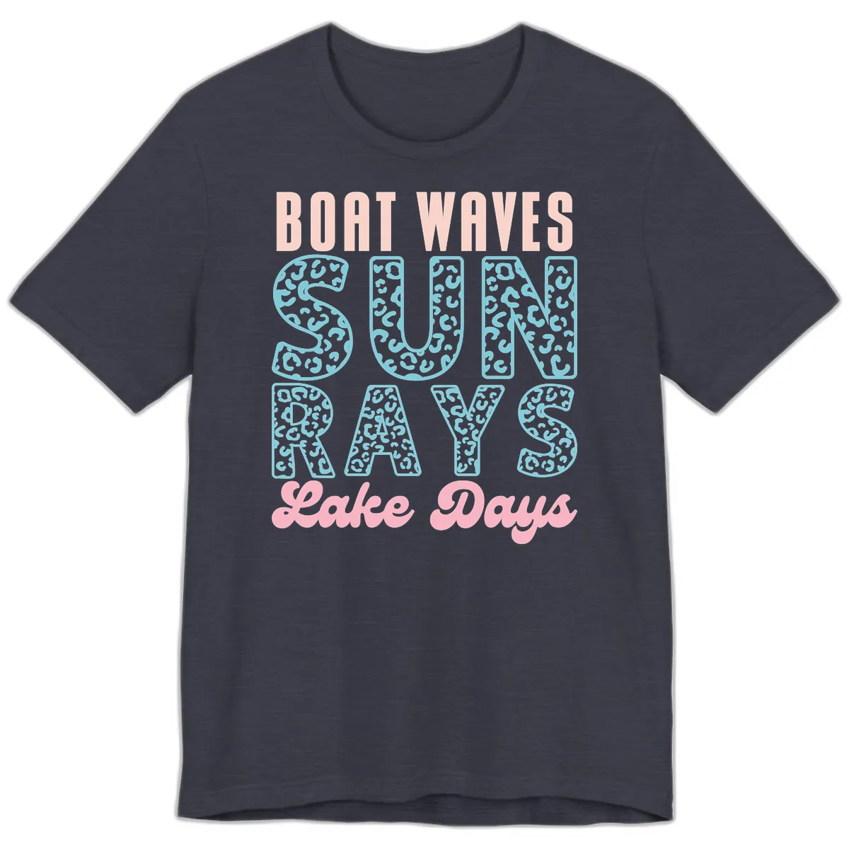 Boat Waves Sun Rays Lake Days Design Premium T-Shirt in Heather Midnight Navy