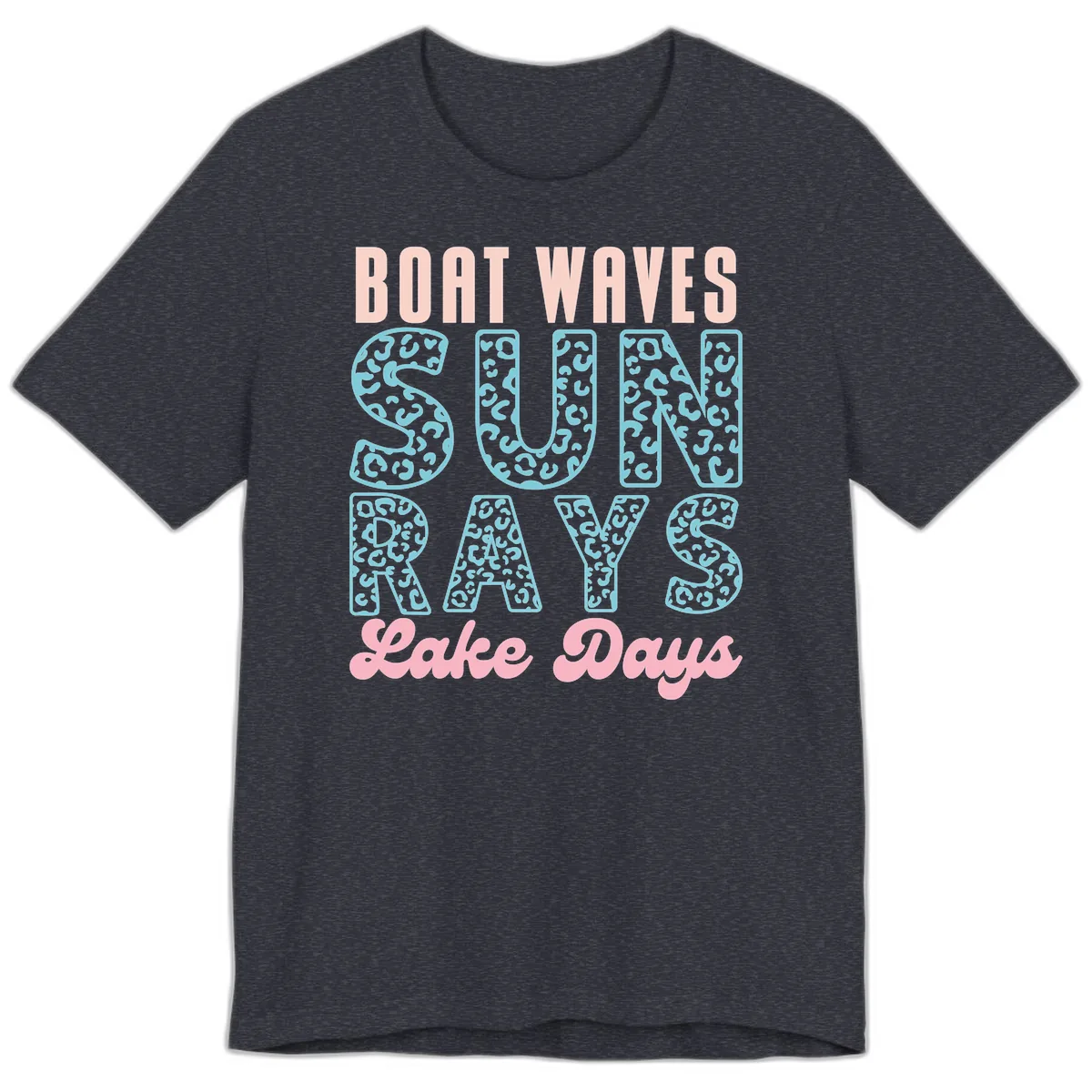 Boat Waves Sun Rays Lake Days Design Premium T-Shirt in Heather Navy