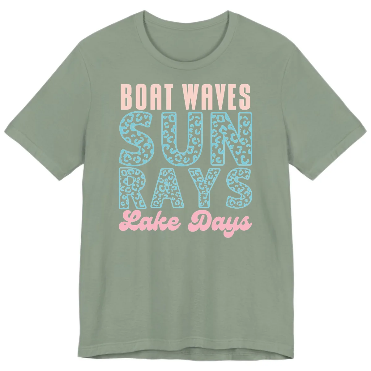 Boat Waves Sun Rays Lake Days Design Premium T-Shirt in Sage