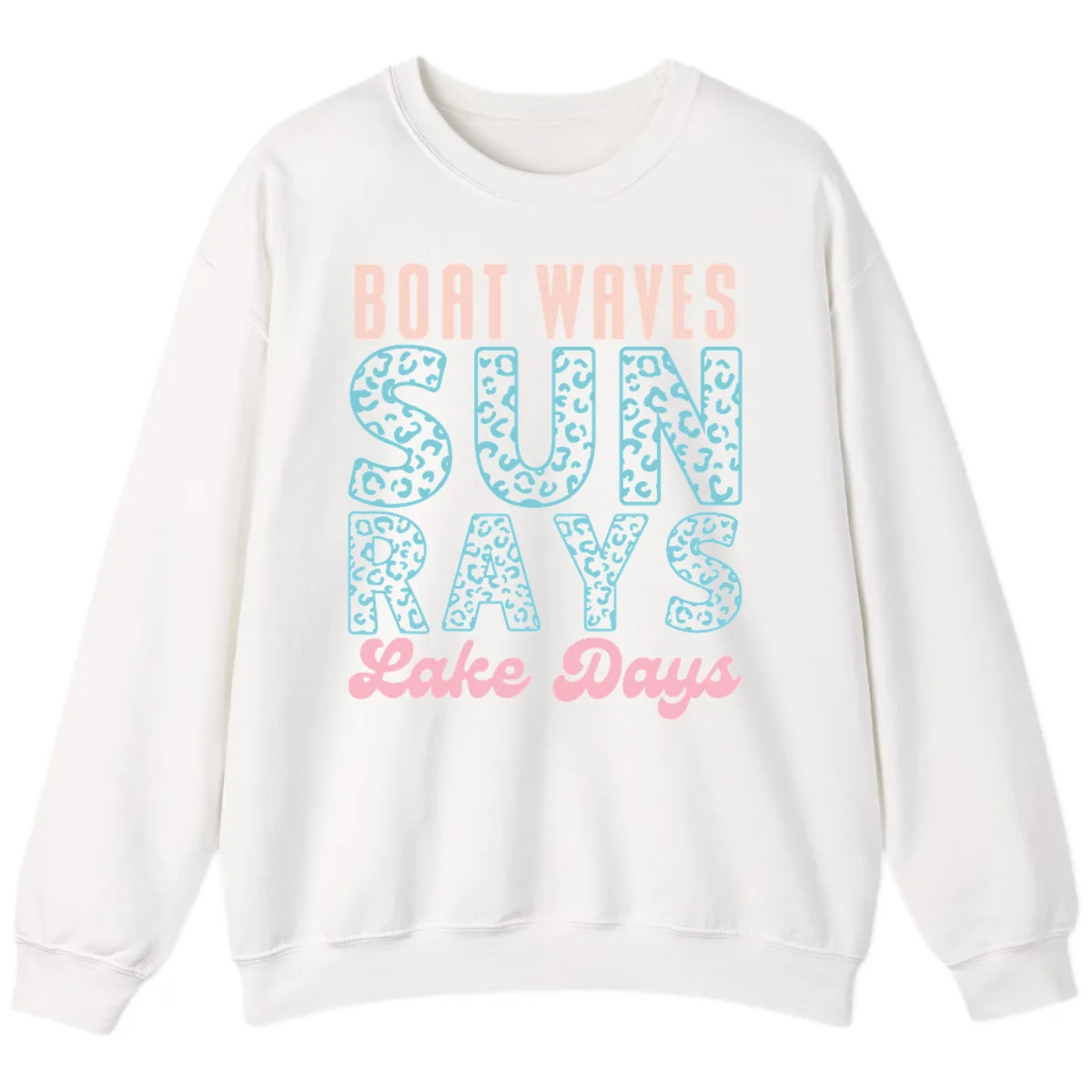 Boat Waves Sun Rays Lake Days Design Sweatshirt in White