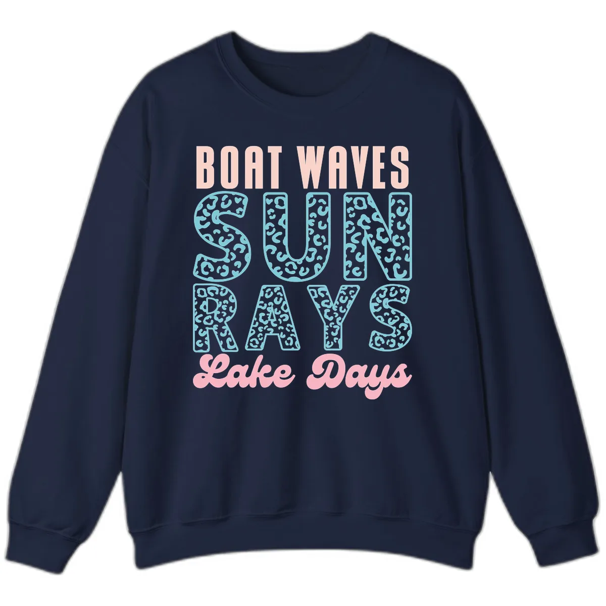 Boat Waves Sun Rays Lake Days Design Sweatshirt in Navy