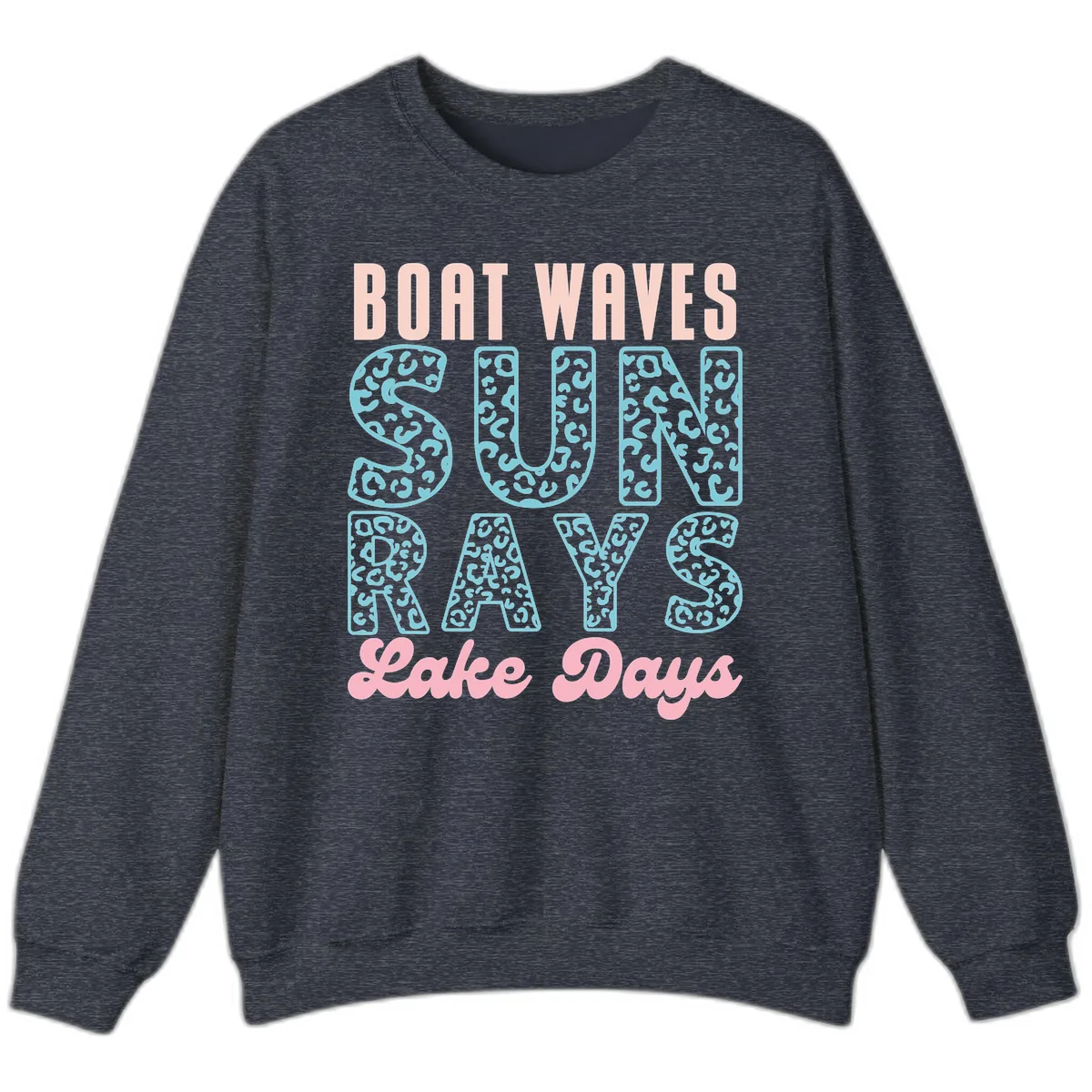Boat Waves Sun Rays Lake Days Design Sweatshirt in Heather Sport Dark Navy