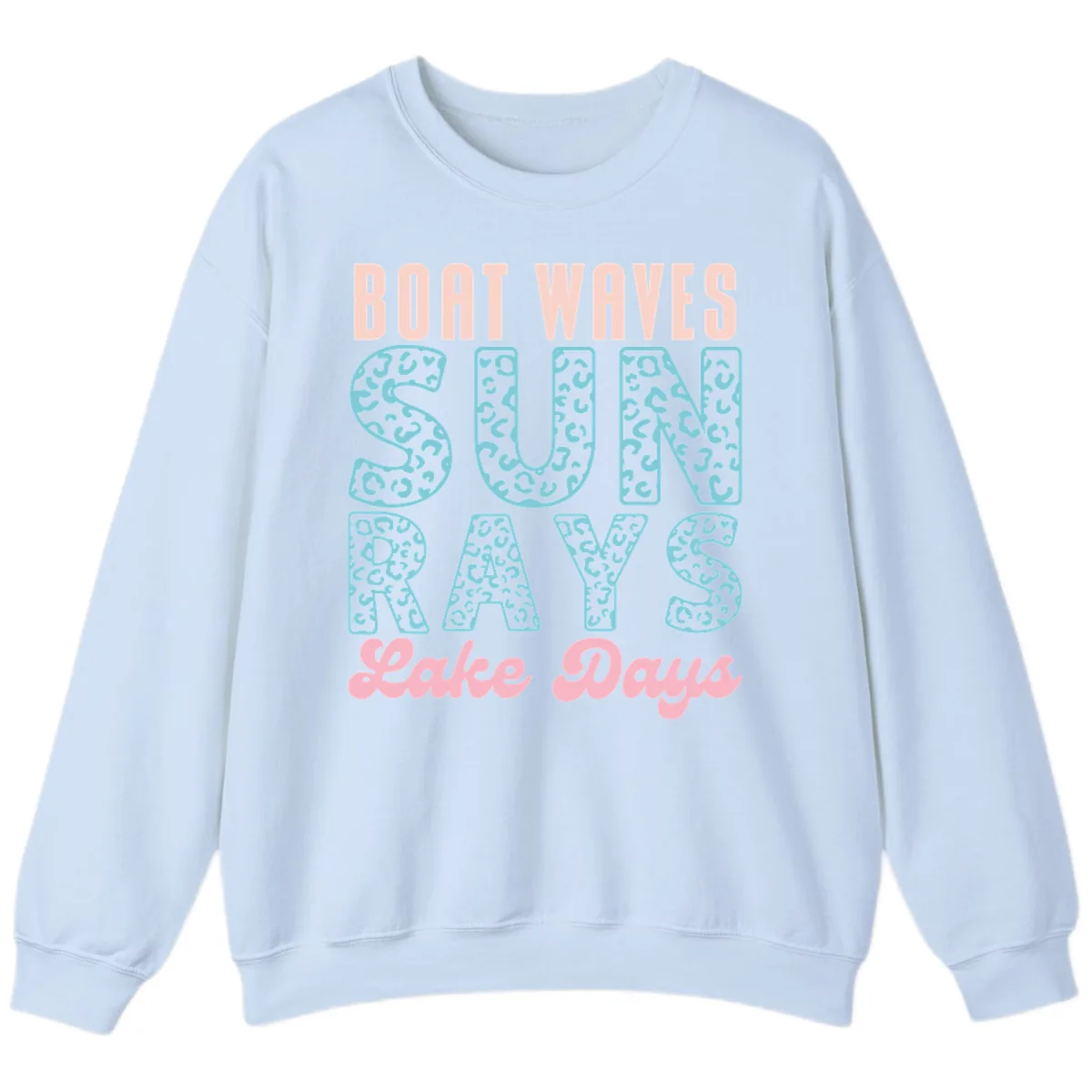 Boat Waves Sun Rays Lake Days Design Sweatshirt in Light Blue