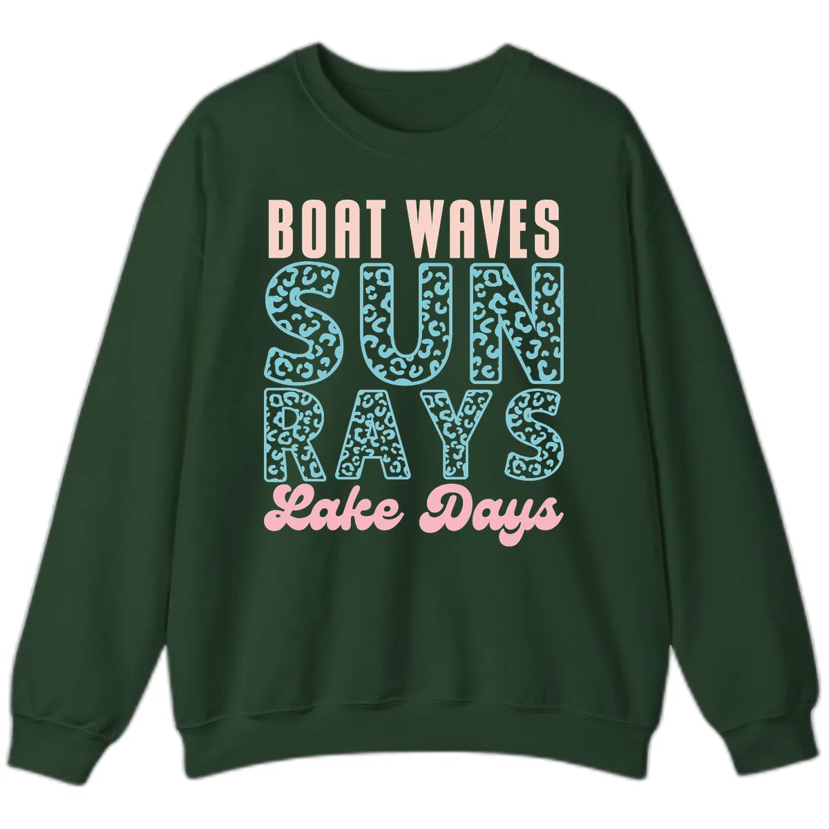 Boat Waves Sun Rays Lake Days Design Sweatshirt in Forest Green