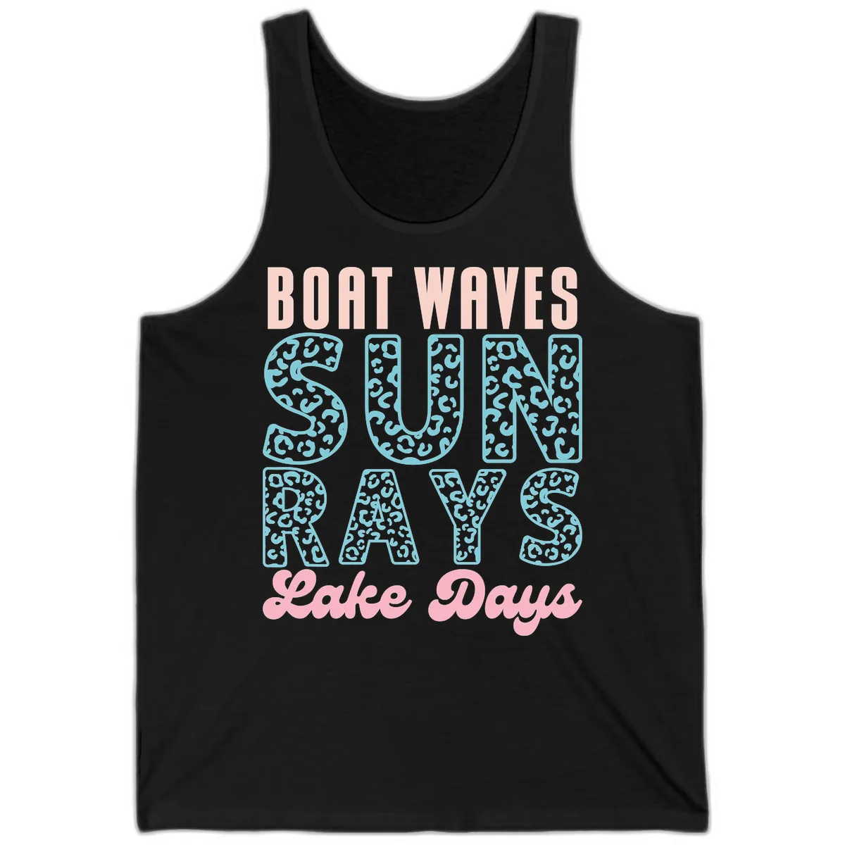 Boat Waves Sun Rays Lake Days Design Tank in Black