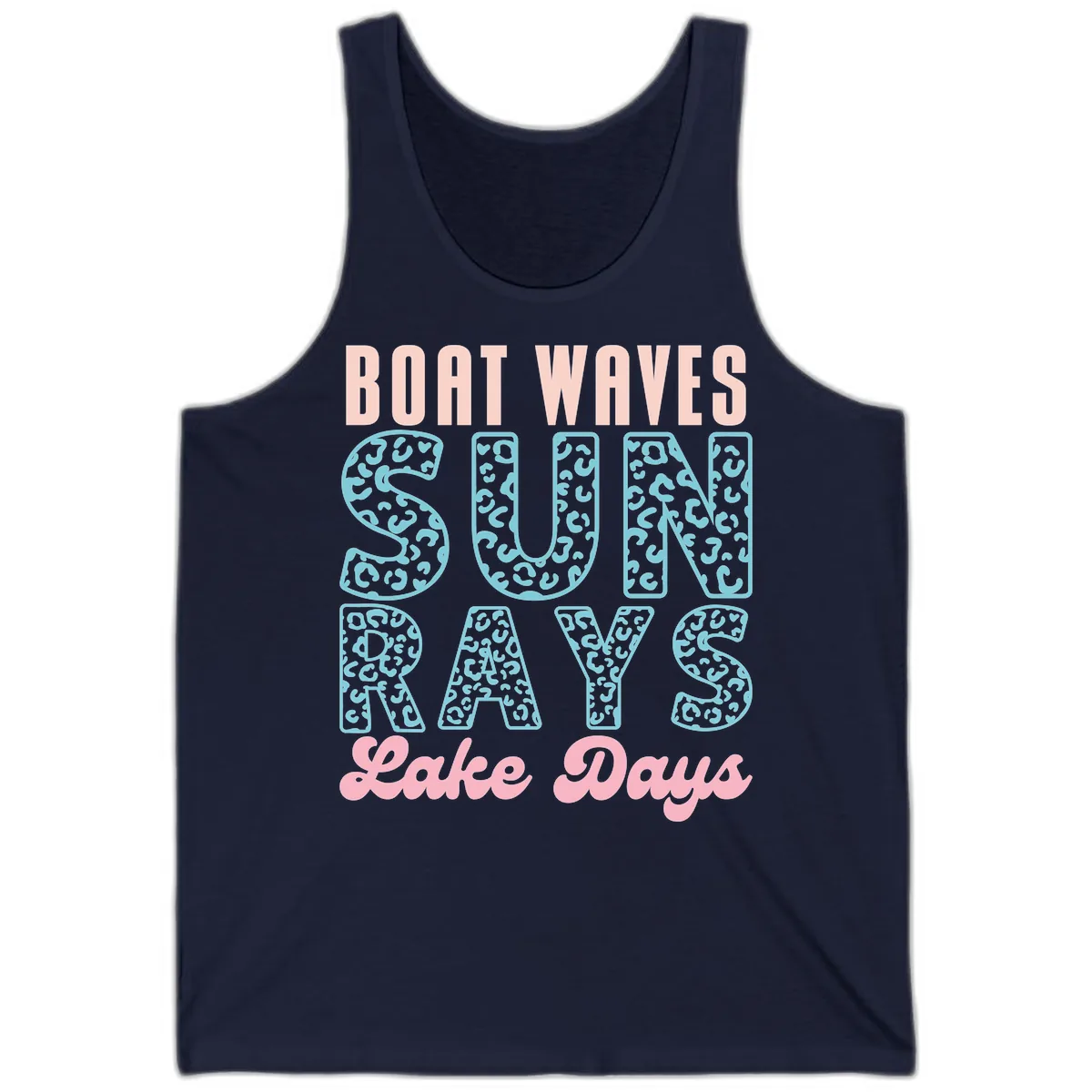 Boat Waves Sun Rays Lake Days Design Tank in Navy