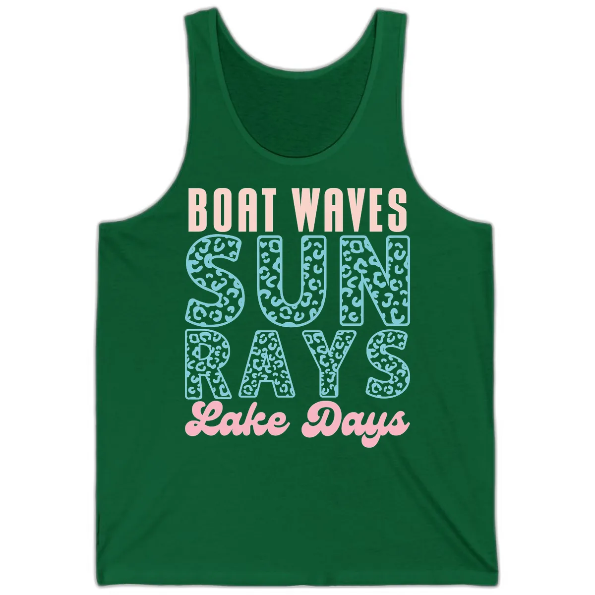 Boat Waves Sun Rays Lake Days Design Tank in Kelly