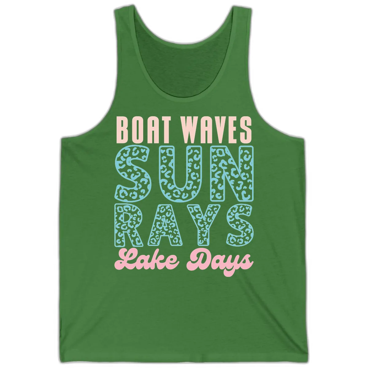 Boat Waves Sun Rays Lake Days Design Tank in Leaf