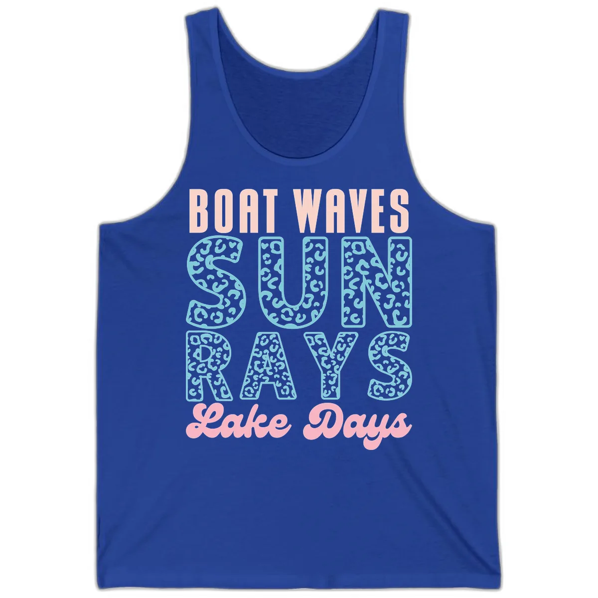 Boat Waves Sun Rays Lake Days Design Tank in True Royal