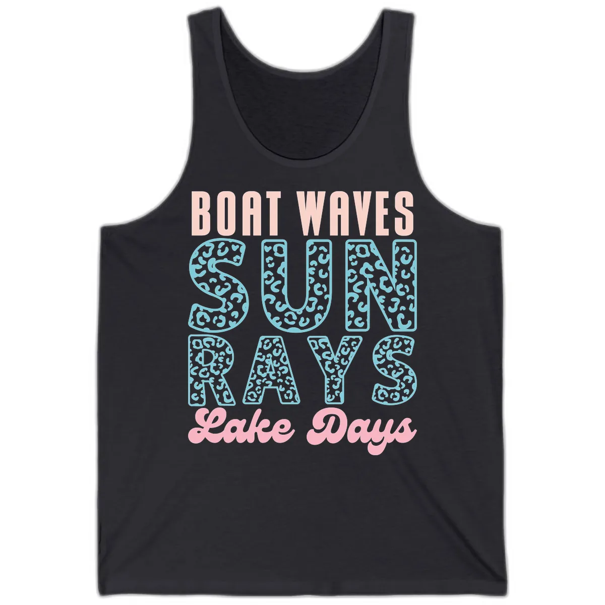 Boat Waves Sun Rays Lake Days Design Tank in Dark Grey