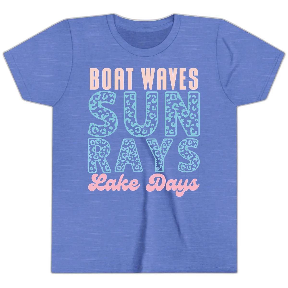 Boat Waves Sun Rays Lake Days Design Youth T-Shirt in Heather Columbia Blue