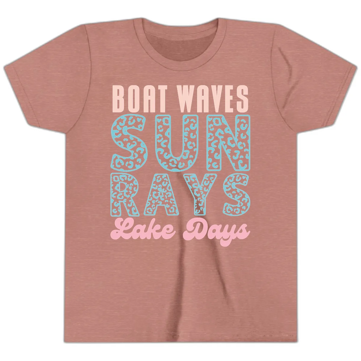 Boat Waves Sun Rays Lake Days Design Youth T-Shirt in Heather Mauve