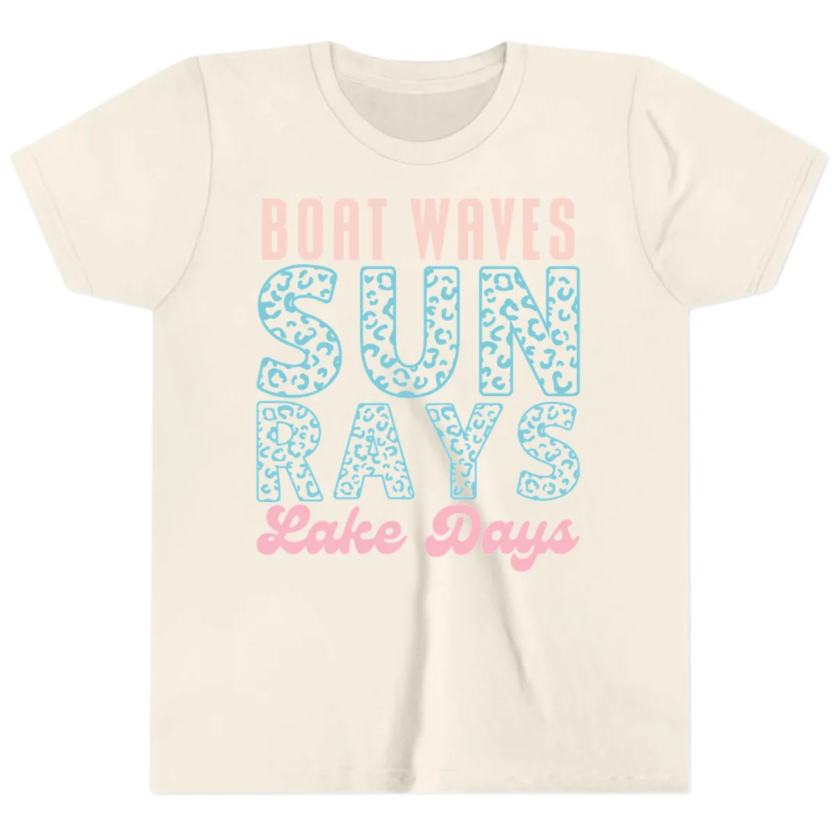 Boat Waves Sun Rays Lake Days Design Youth T-Shirt in Natural