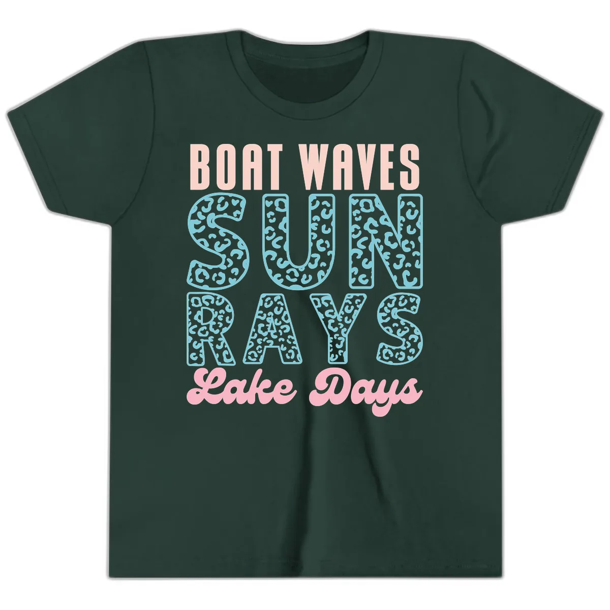 Boat Waves Sun Rays Lake Days Design Youth T-Shirt in Forest