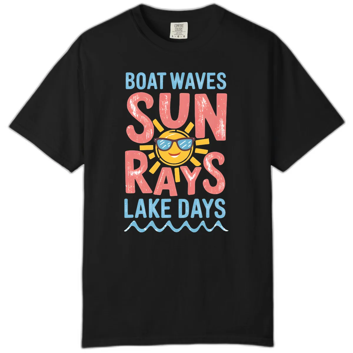 Boat Waves Sun Rays Lake Days Comfort Color in Black