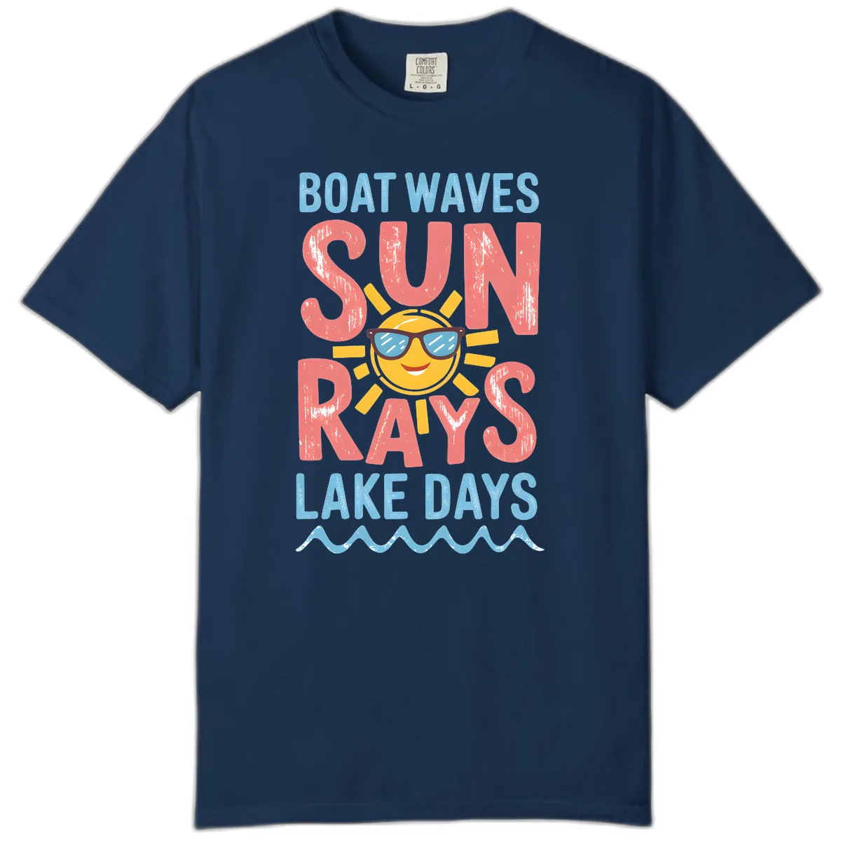 Boat Waves Sun Rays Lake Days Comfort Color in Navy