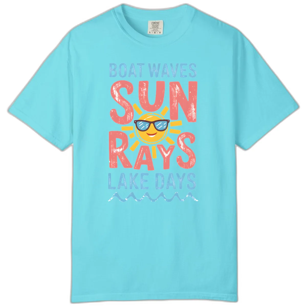 Boat Waves Sun Rays Lake Days Comfort Color in Lagoon Blue