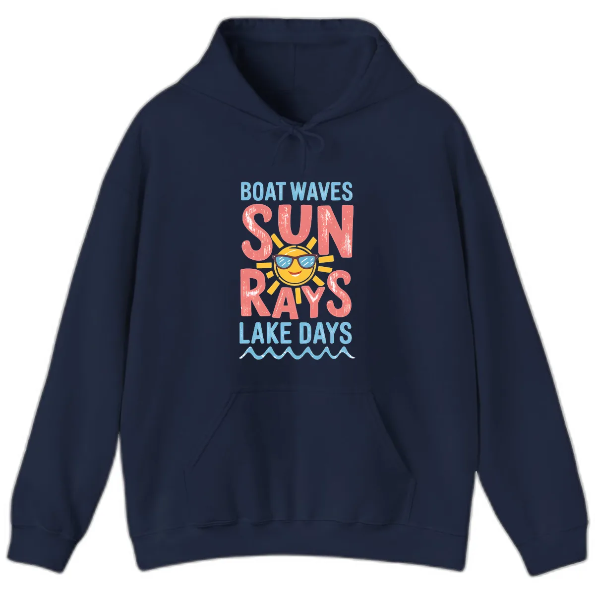 Boat Waves Sun Rays Lake Days Hoodie in Navy