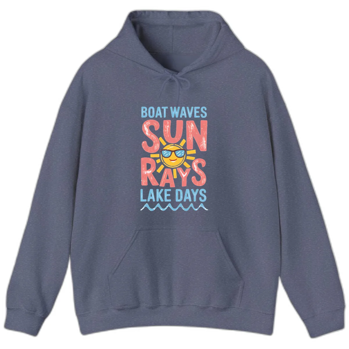 Boat Waves Sun Rays Lake Days Hoodie in Heather Navy
