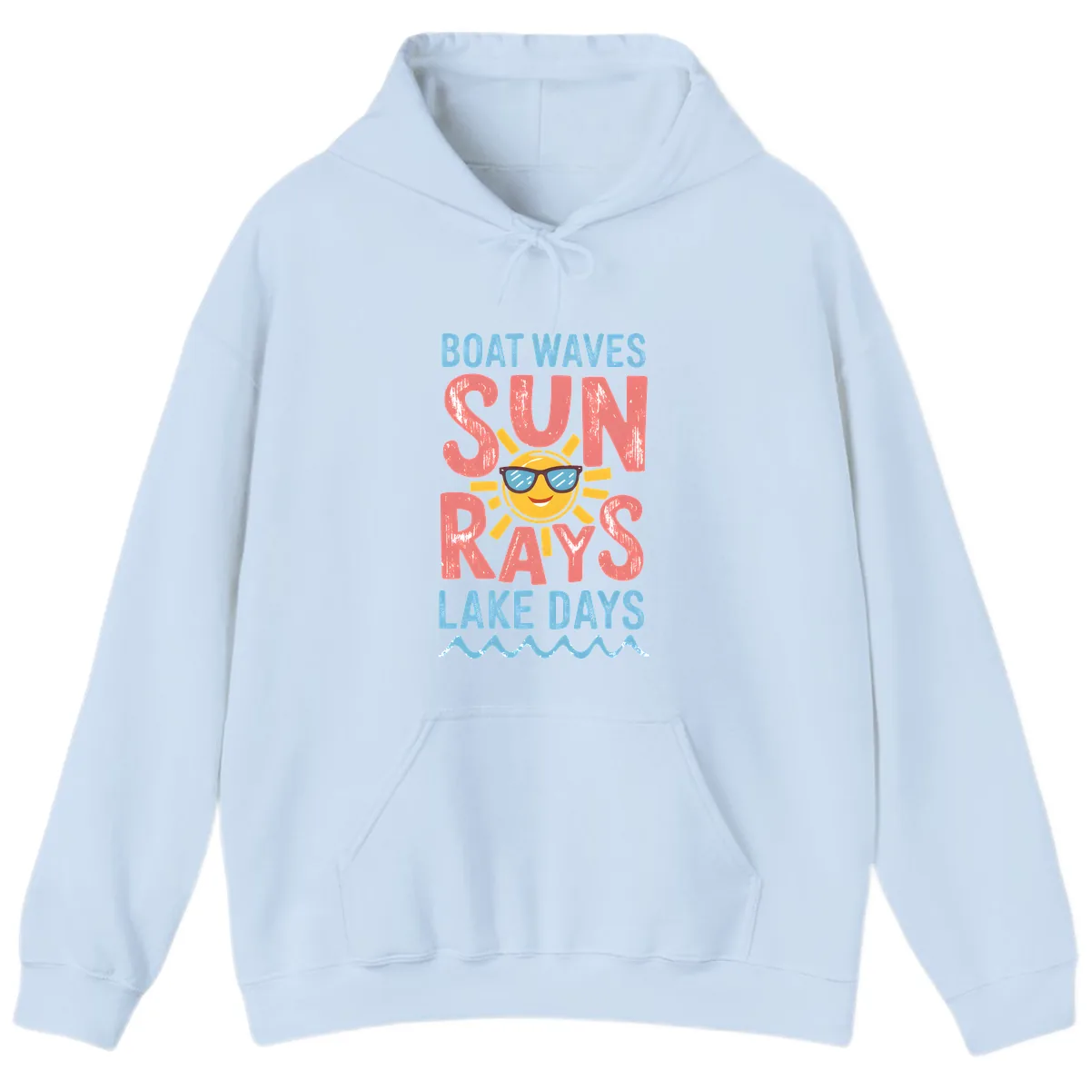 Boat Waves Sun Rays Lake Days Hoodie in Light Blue