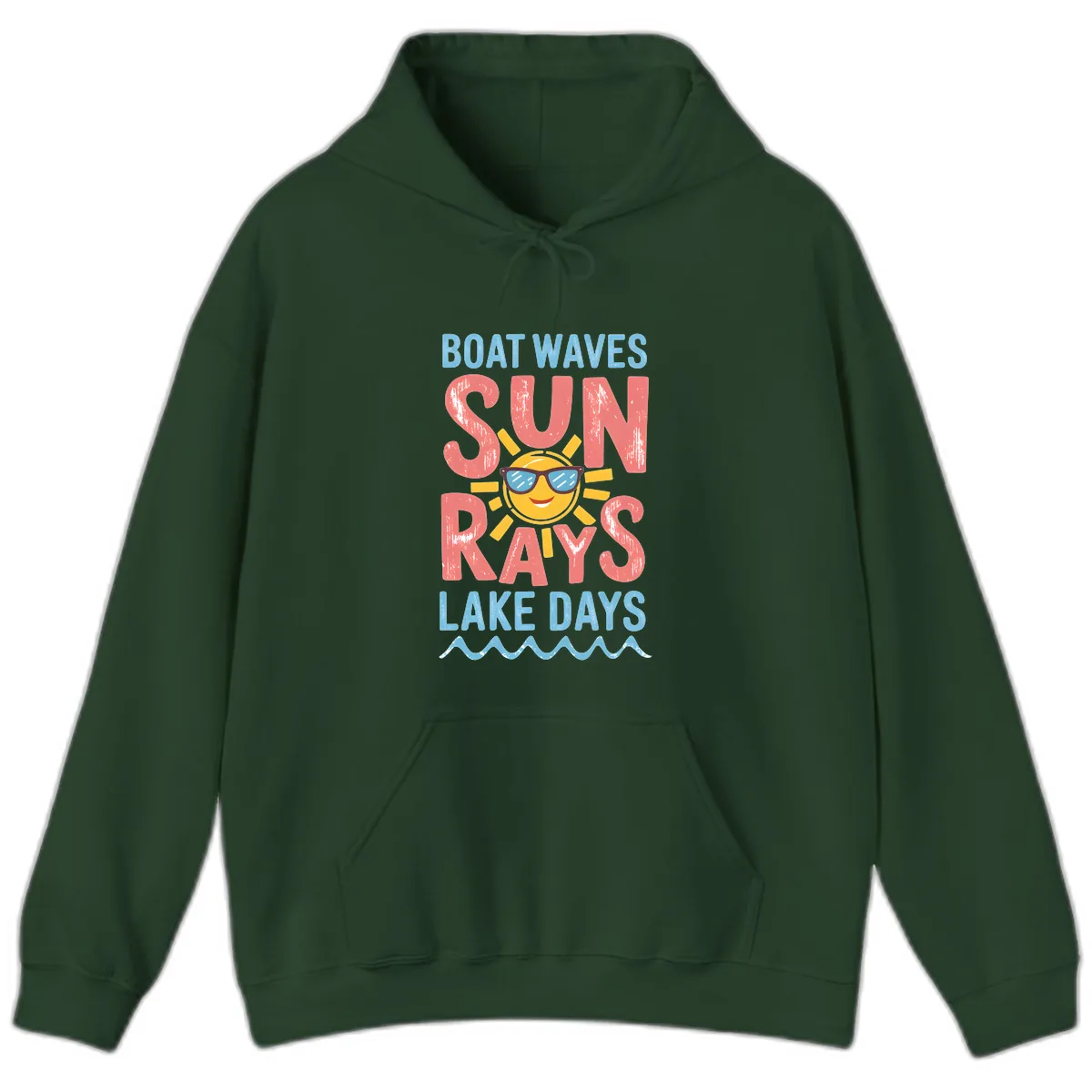 Boat Waves Sun Rays Lake Days Hoodie in Forest Green