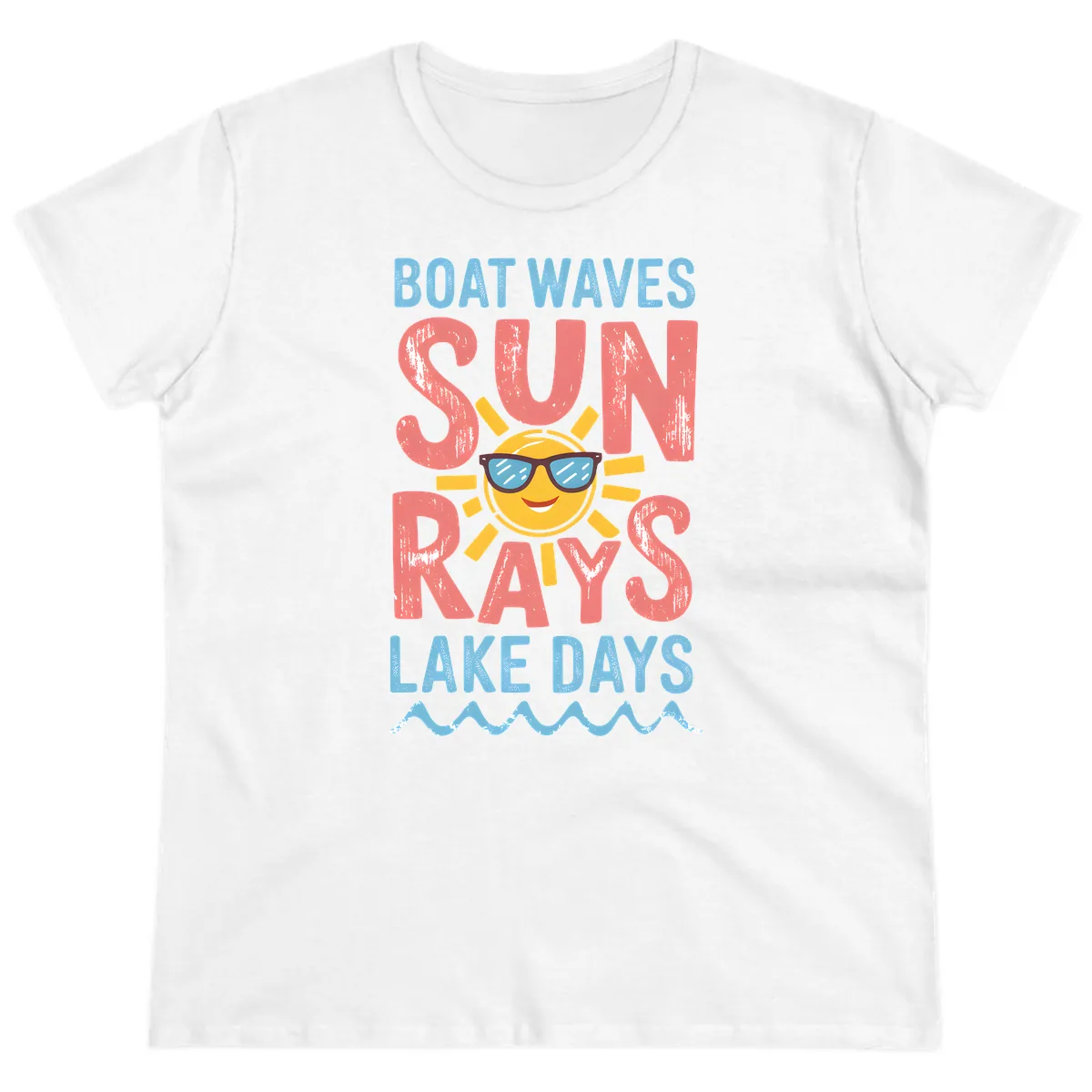 Boat Waves Sun Rays Lake Days Ladies Tee in White