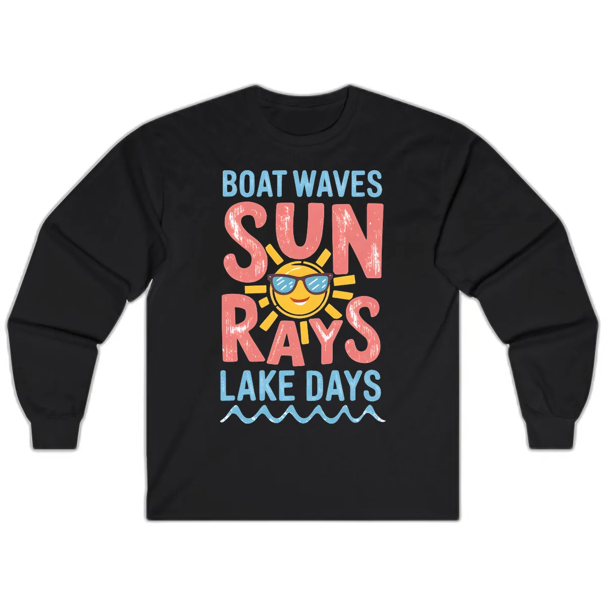 Boat Waves Sun Rays Lake Days Long Sleeve in Black
