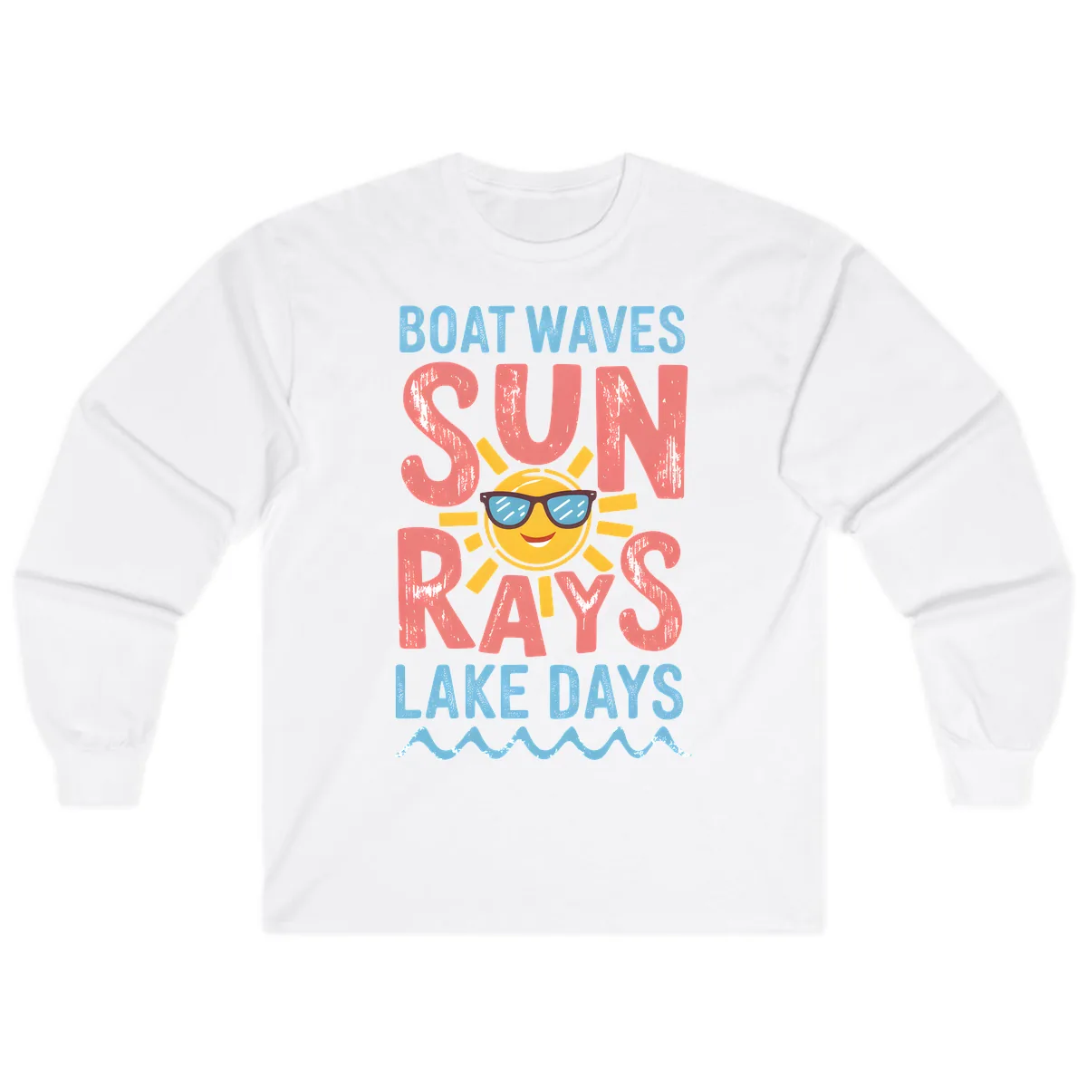 Boat Waves Sun Rays Lake Days Long Sleeve in White