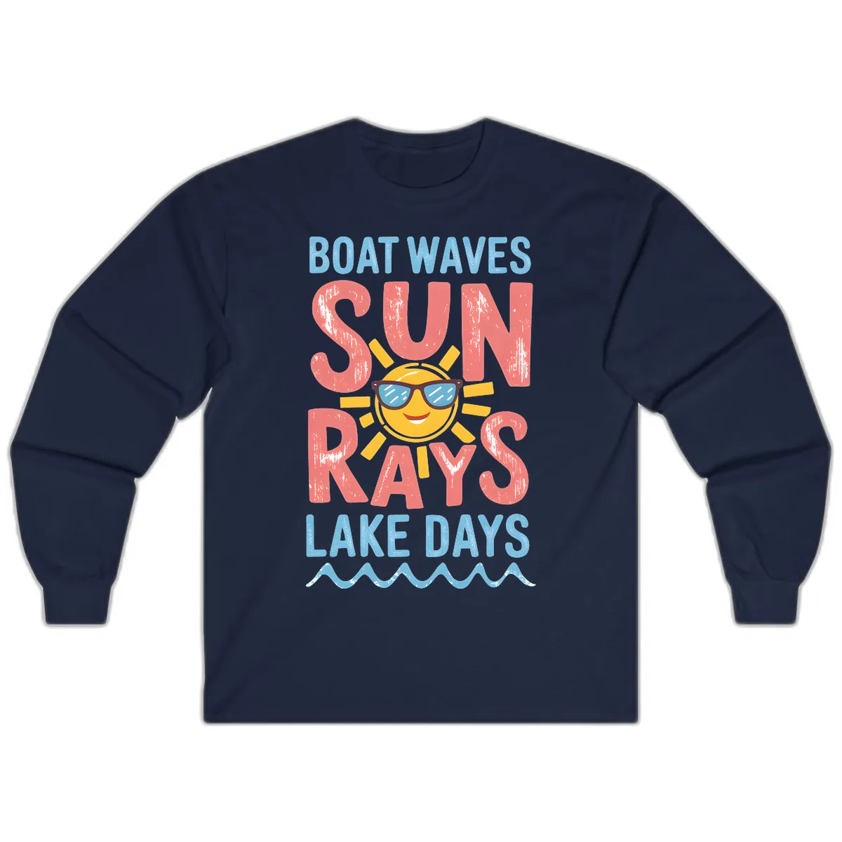 Boat Waves Sun Rays Lake Days Long Sleeve in Navy