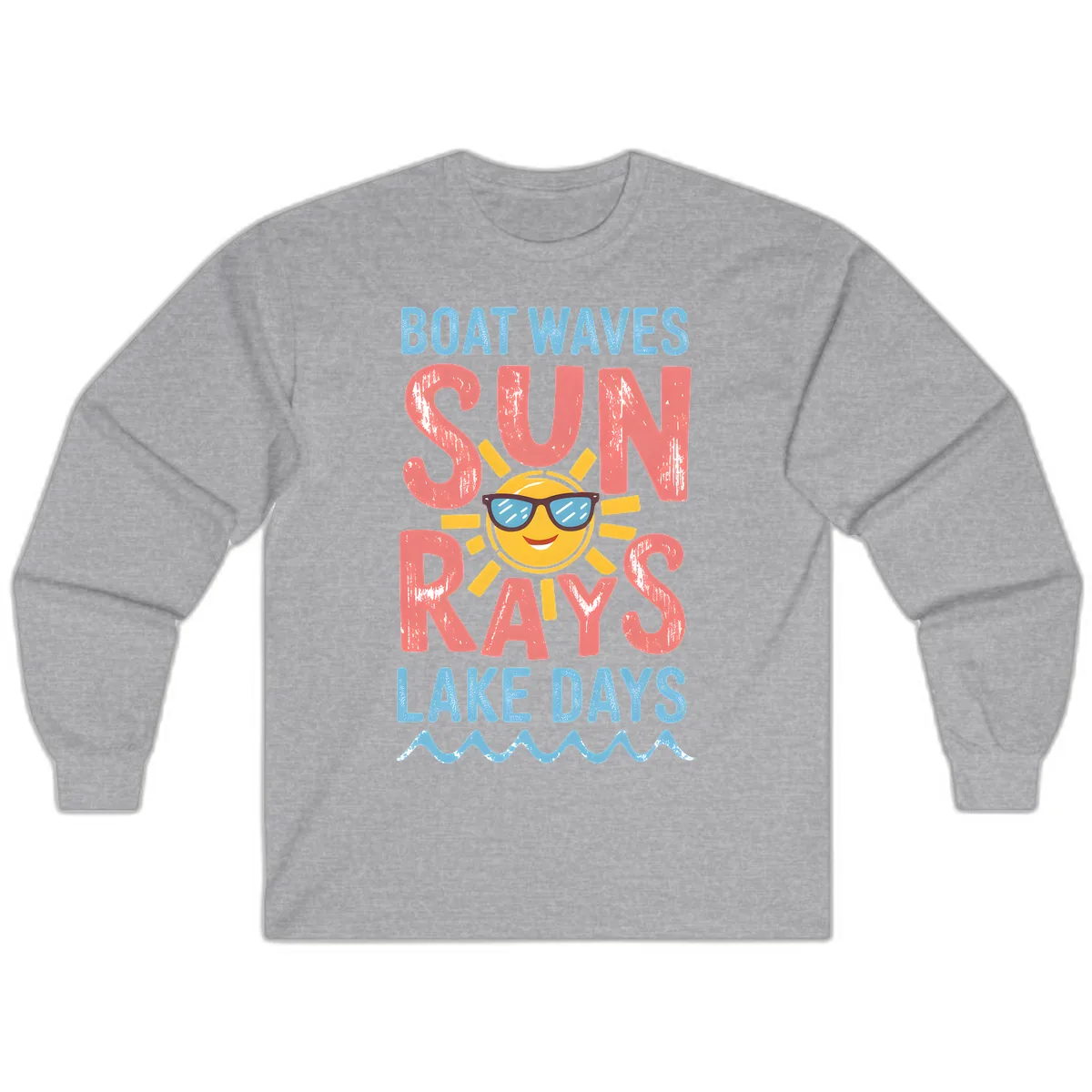 Boat Waves Sun Rays Lake Days Long Sleeve in Sport Grey