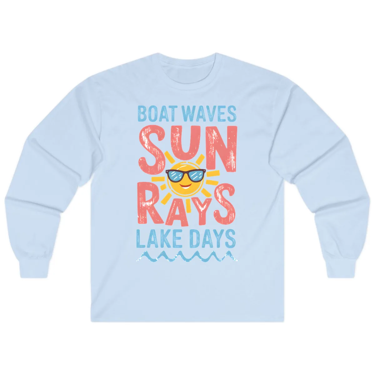 Boat Waves Sun Rays Lake Days Long Sleeve in Light Blue