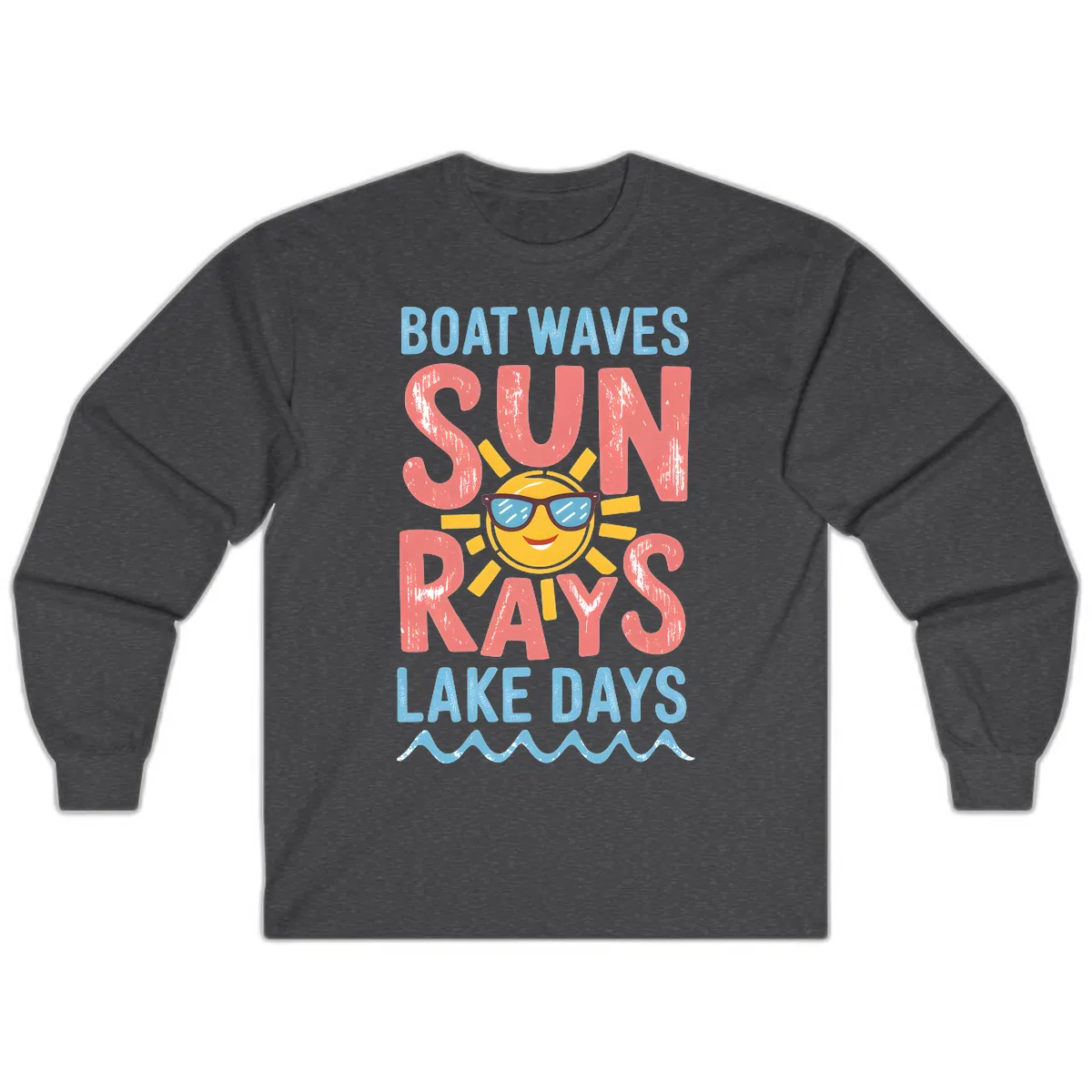 Boat Waves Sun Rays Lake Days Long Sleeve in Dark Heather
